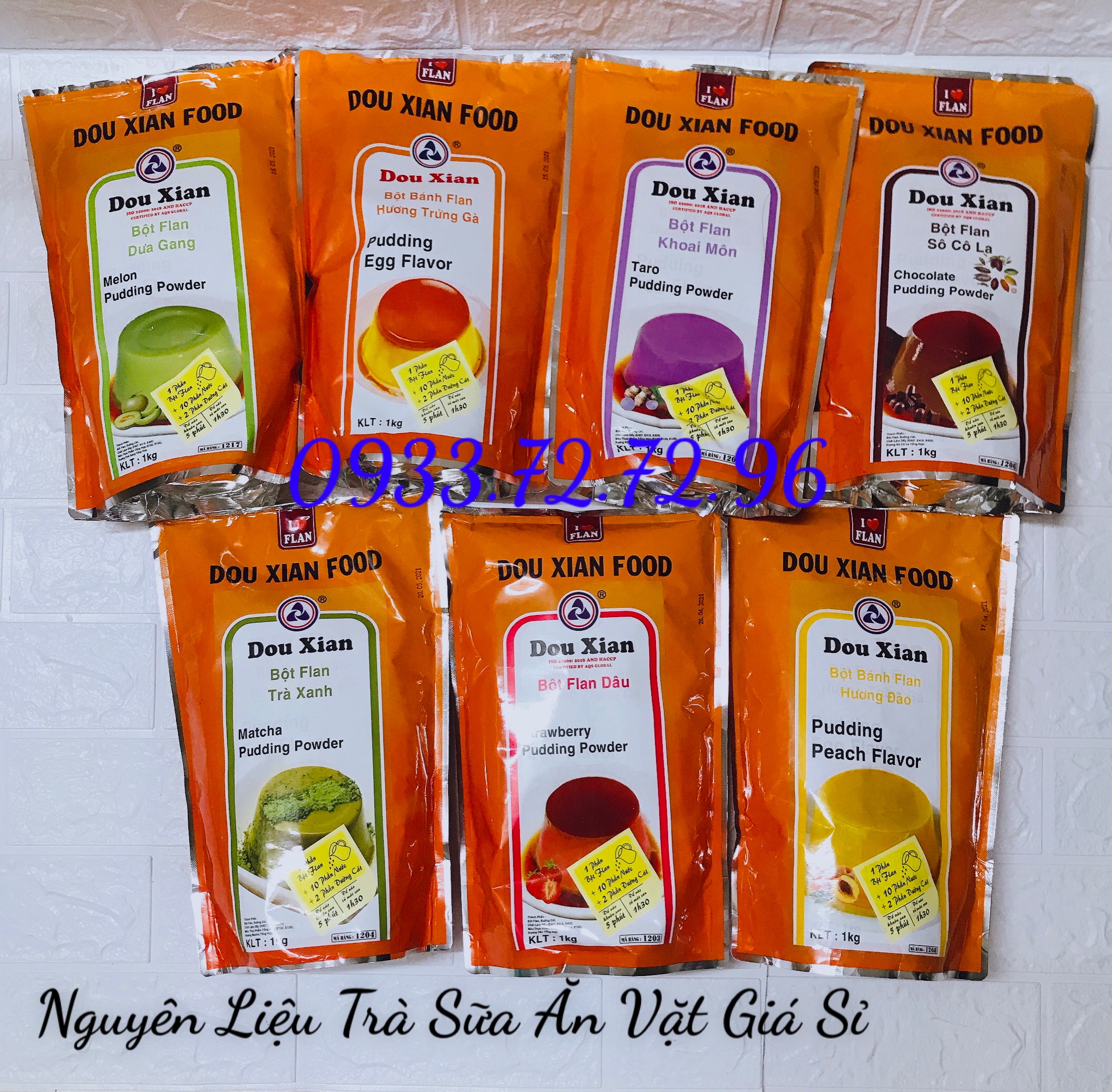 Bột Pudding Hàng Huy Douxian TÚI 1KG các vị (Trứng, Socola, Trà Xanh, Khoai Môn, Dưa Lưới, Dâu, Đào)