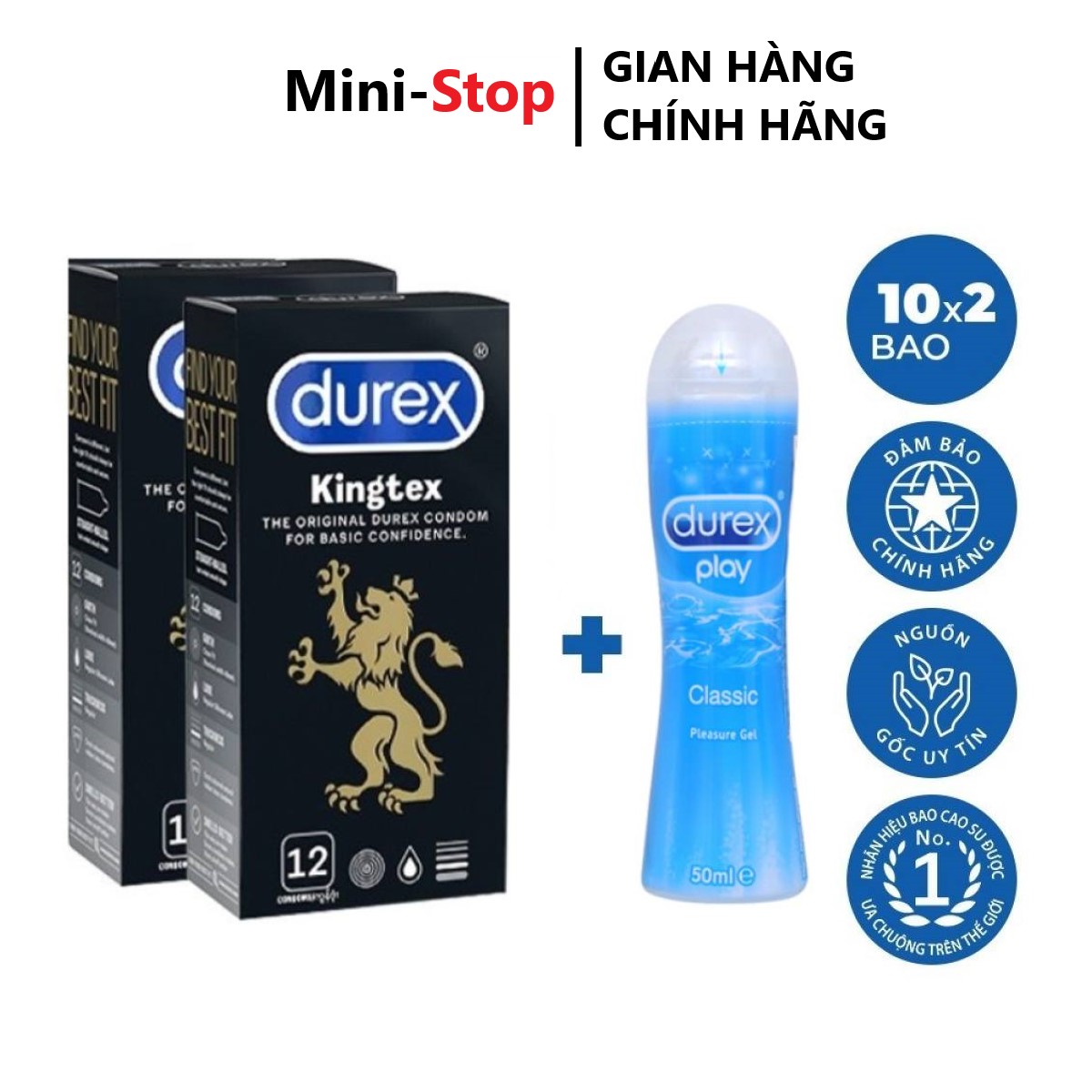Freeship Bộ 2 hộp Bao cao su size nhỏ 49mm Durex Kingtex hộp 12 cái tặng 1 chai gel Durex play classic 50ml