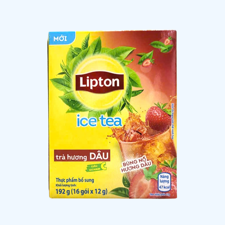 LIPTON -- hộp DÂU 192g -- TRÀ HƯƠNG DÂU HÒA TAN 3 in 1 Strawberry Ice Tea
