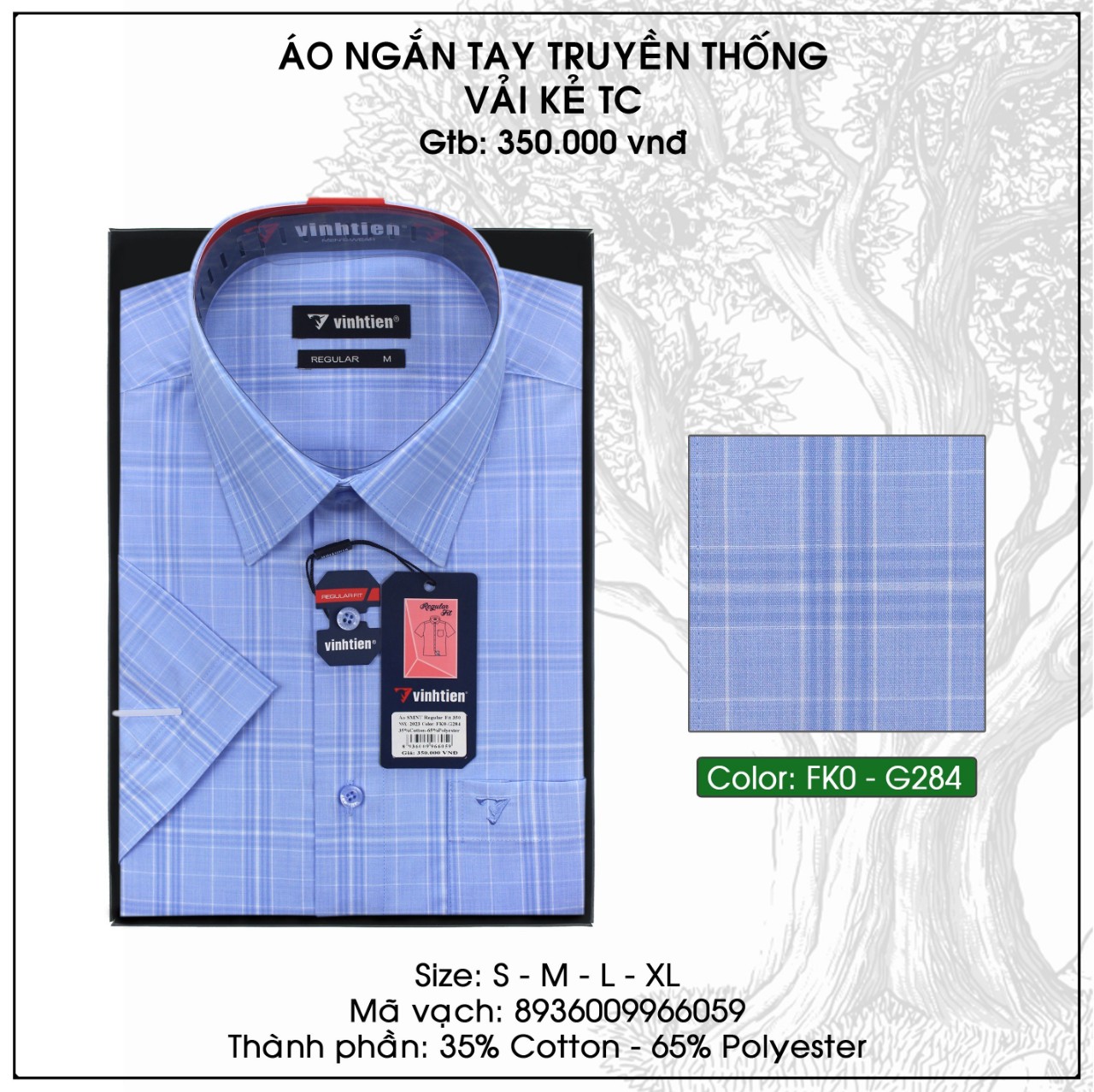 Áo Sơ Mi Cotton Cộc Tay Dáng Regular Vĩnh Tiến G284