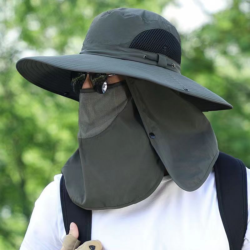 Sun protection wide brim sun hat with face mask breathable Men mask