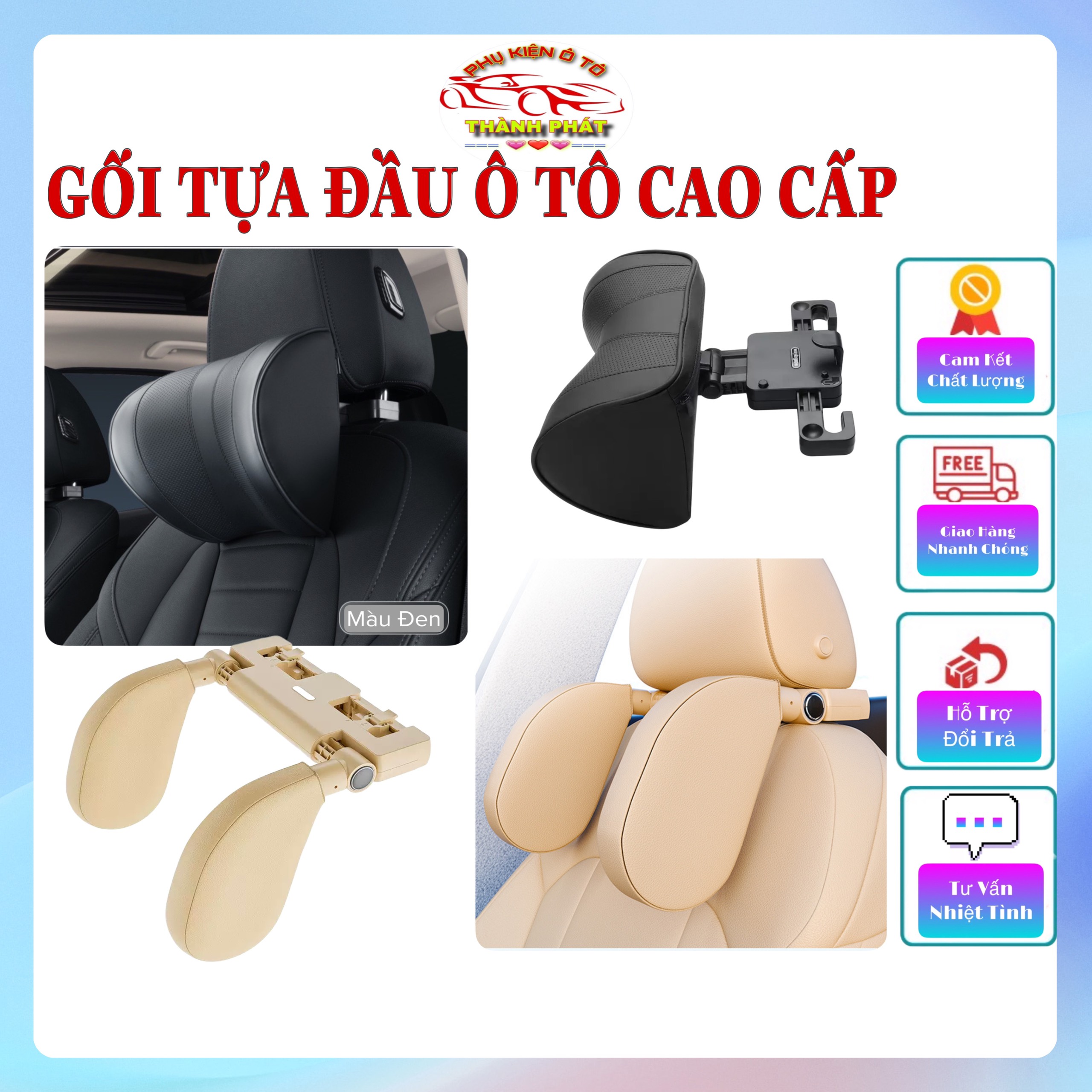 Gối tựa kê đầu cao cấp ô tô A05 và A09 giảm đau mỏi vai cổ khi ngủ kèm giá đỡ điện thoại móc treo đồ sau ghế