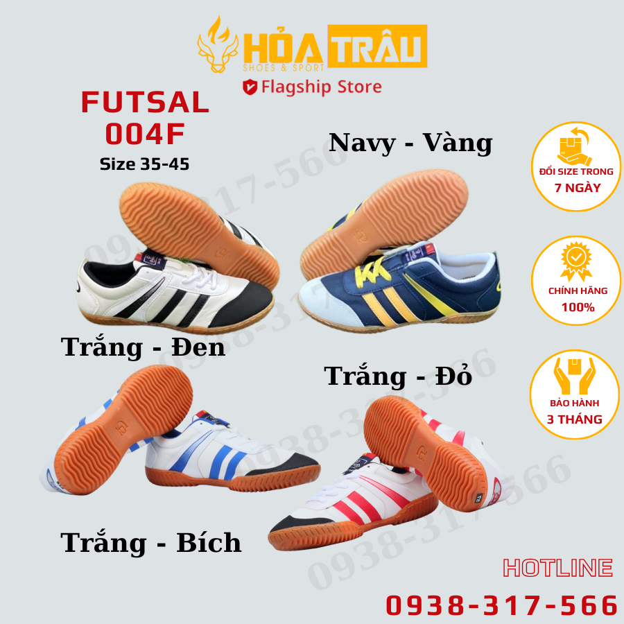 Giày đá bóng giày đánh banh futsal 004f màu trắng-xanh sân futsal trong nhà sân gỗ sân si măng