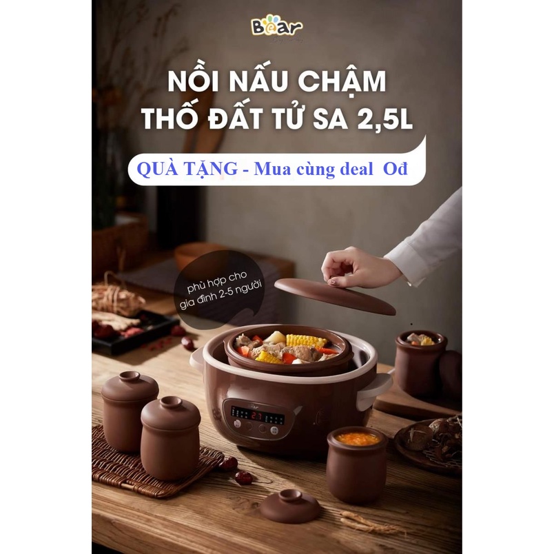 Nồi bear 2,5l tử sa/ thố sứ trắng - nồi nấu cháo chậm bear ddz-c25r6
