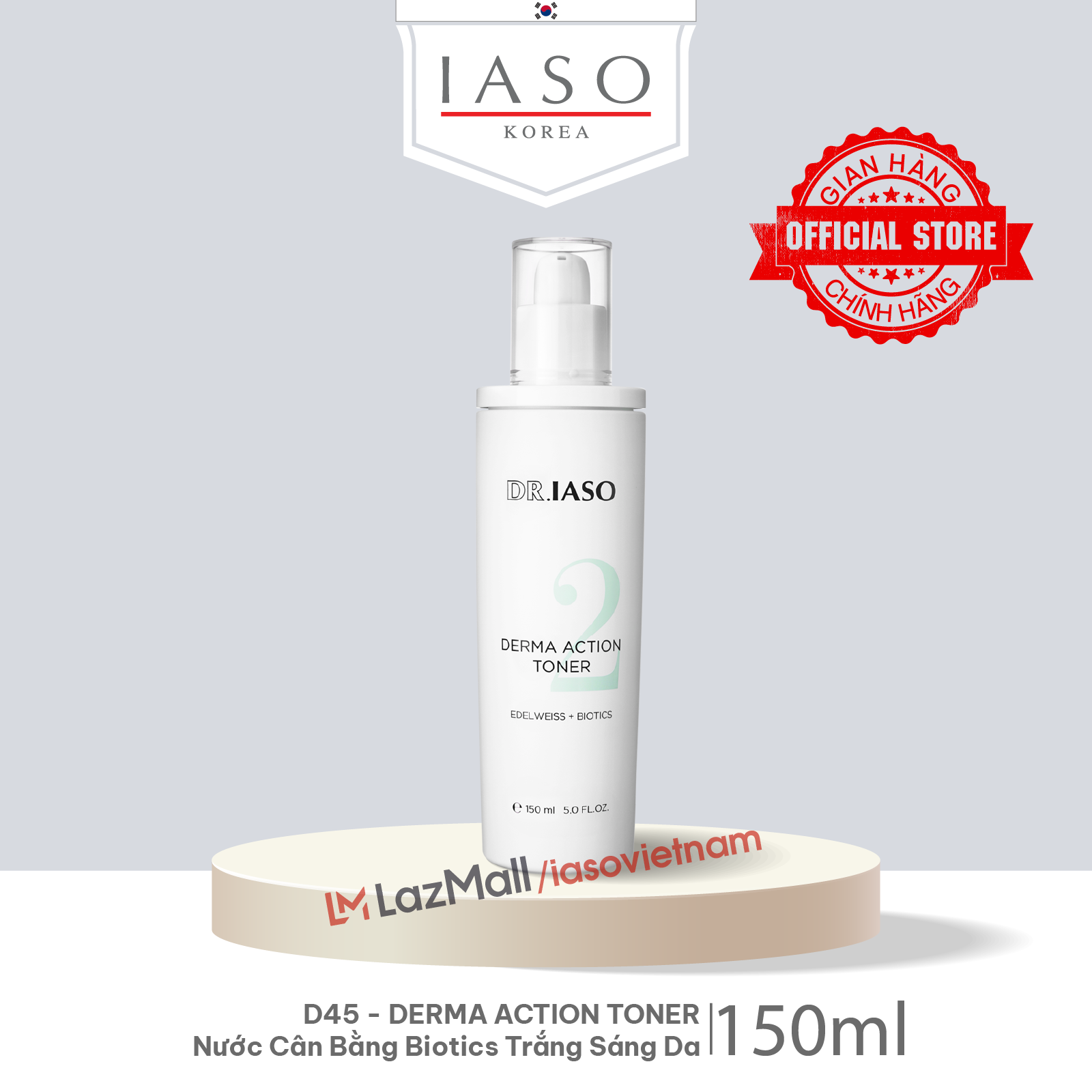 D45 nước cân bằng biotics trắng sáng da - derma action toner 150ml - dr iaso