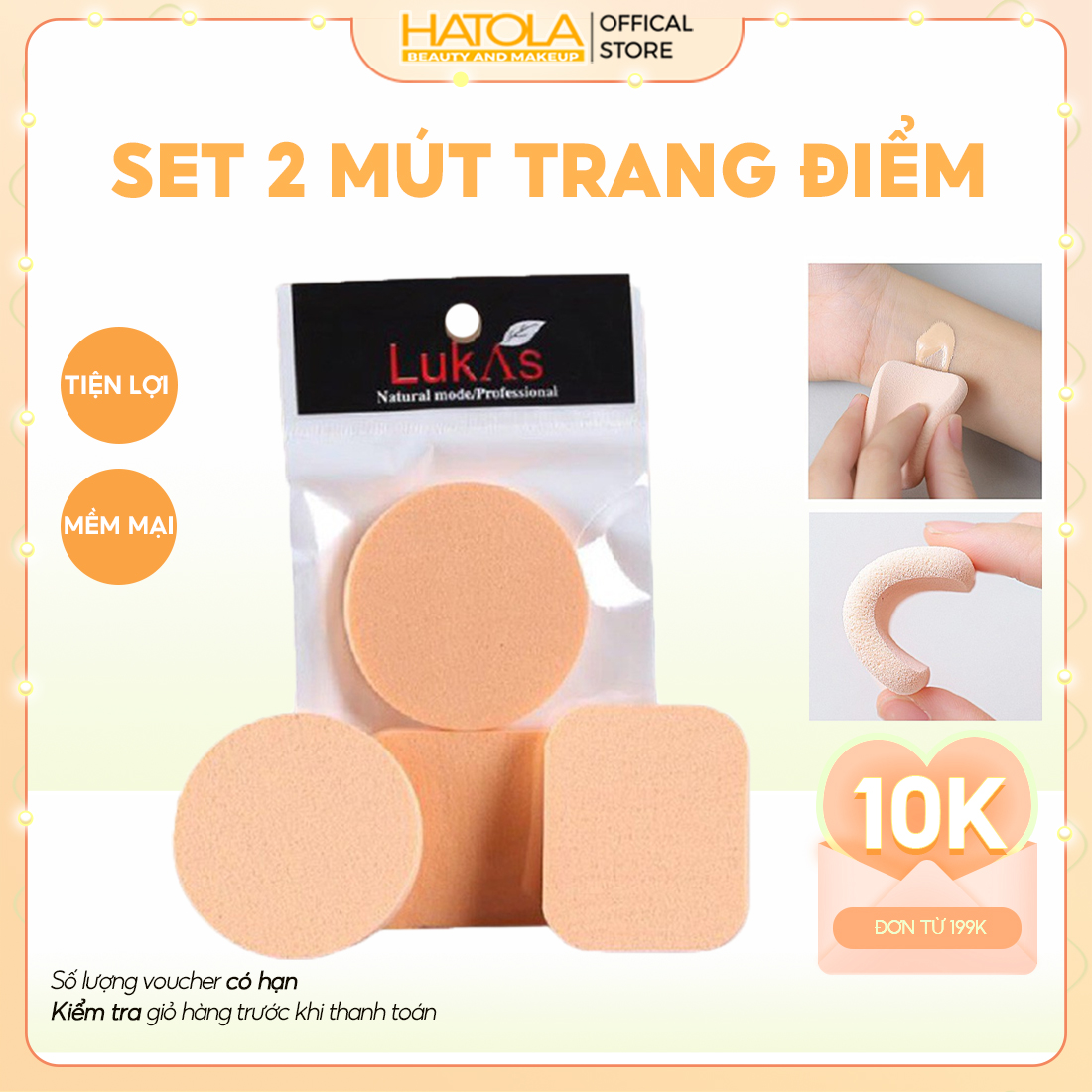 Bông mút trang điểm (set 2 mút) dùng tán phấn tán kem nền mềm mịn thích hợp với mọi loại da Set 2 mút trang điểm tròn vuông tiện lợi MTĐ-2