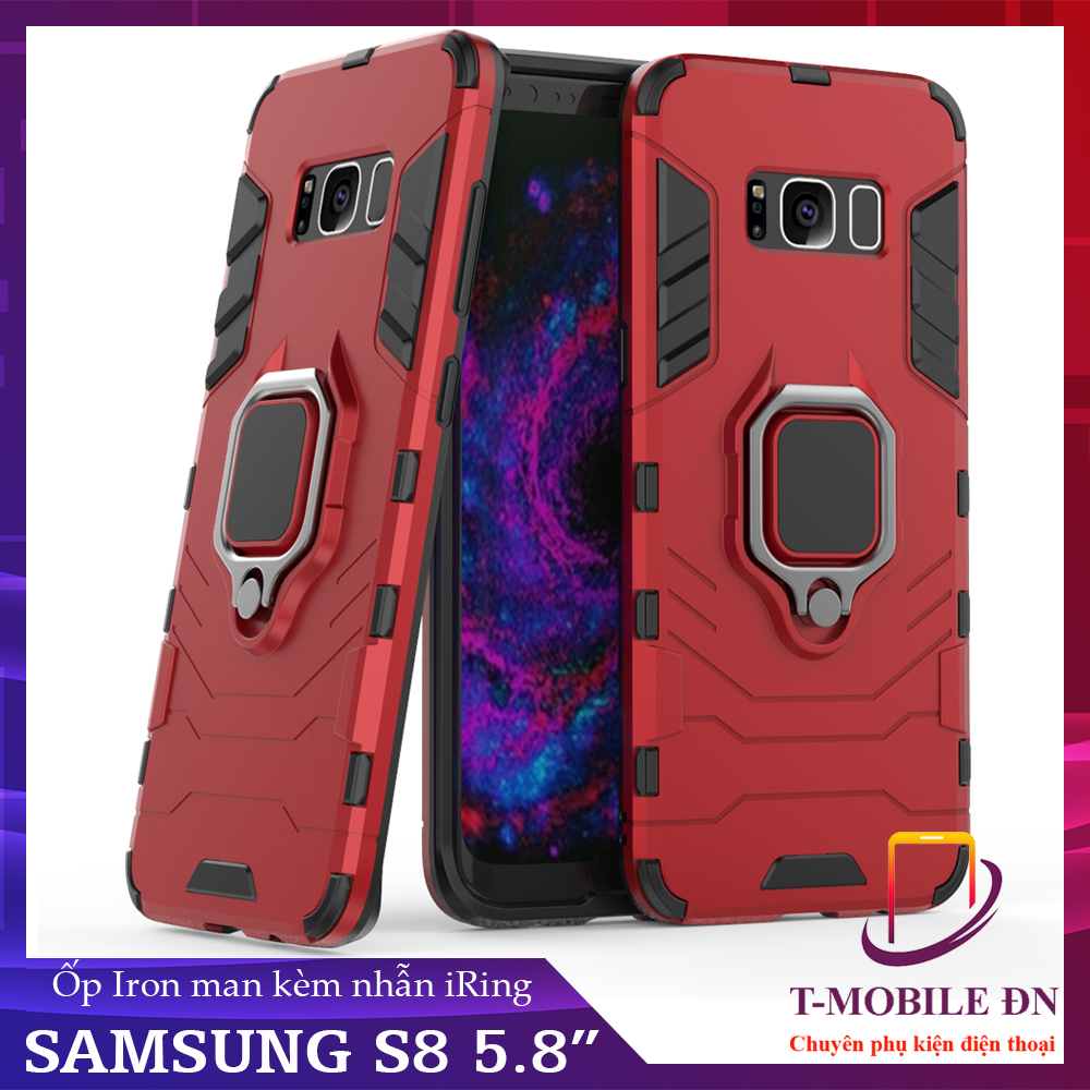 Ốp lưng Samsung S8 chống sốc iron man kèm nhẫn ring chống xem video tiện lợi