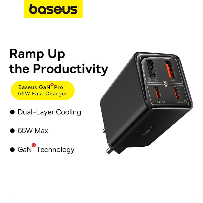 Củ sạc nhanh baseus gan6 pro fast charger 2c+2u 65w
