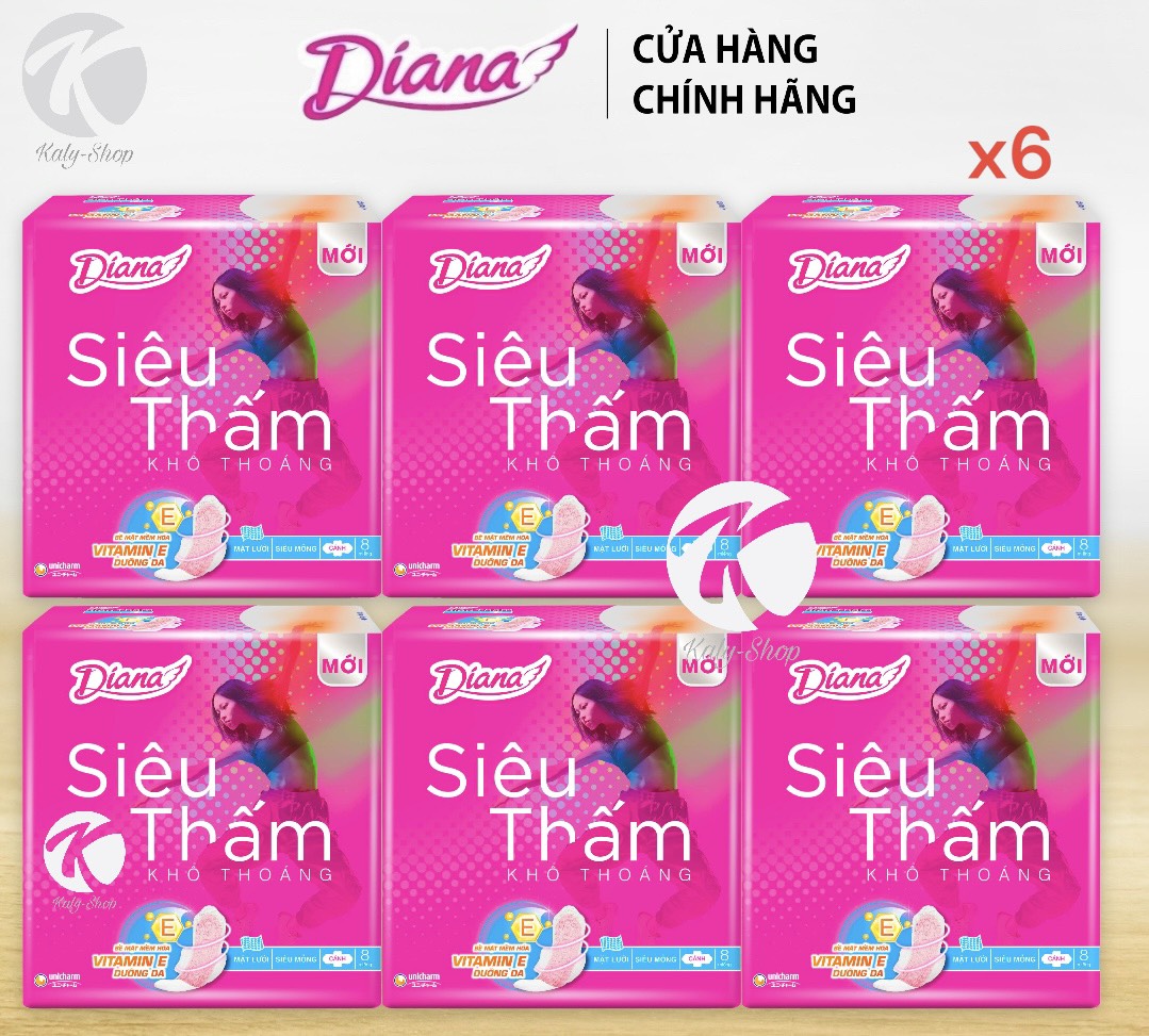 Combo 6 gói băng vệ sinh diana siêu thấm siêu mỏng cánh 23cm
