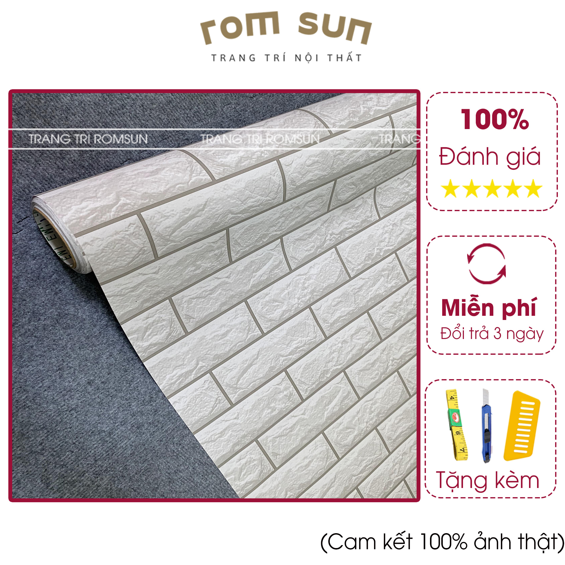 Giấy dán tường phòng ngủ khổ 60cm 1m2 - Decal miếng dán tường giả gạch trắng 3D hàn quốc sẵn keo
