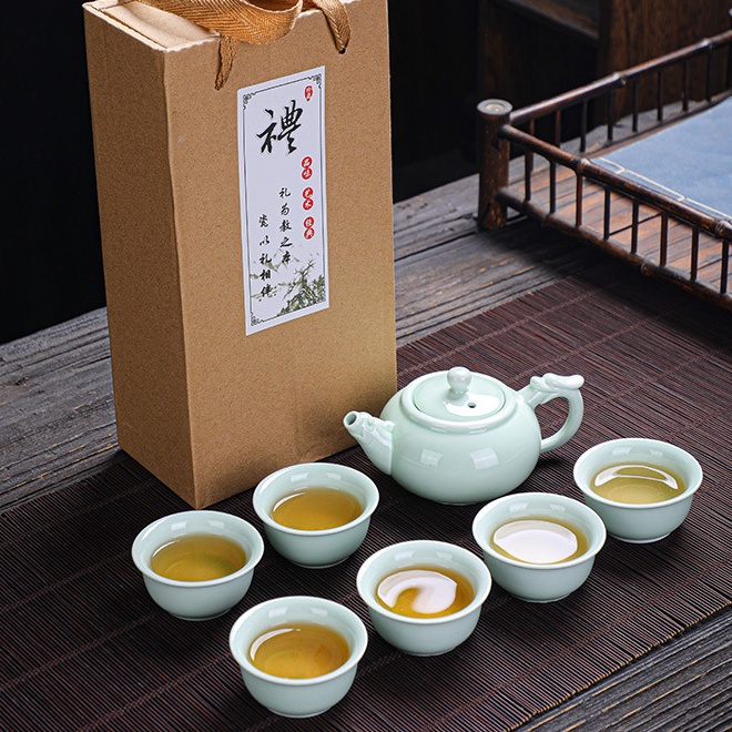 Bộ ấm trà gốm sứ gốm sứ men ngọc - bộ ấm trà bộ trà du lịch - bộ quà tặng trung thu có thể in logo