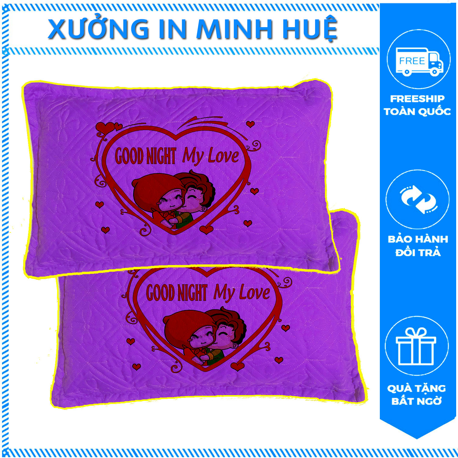 [ĐÃ CÓ RUỘT] Gối đầu đôi nằm ngủ người lớn chữ chúc ngủ ngon good night my love vk ck 40*60cm