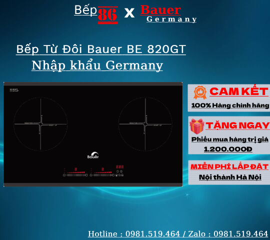 Bếp từ đôi nhập khẩu đức bauer be 820gt - bếp kính schott ceran - boster 3700w - bảo hành chính hãng 3 năm