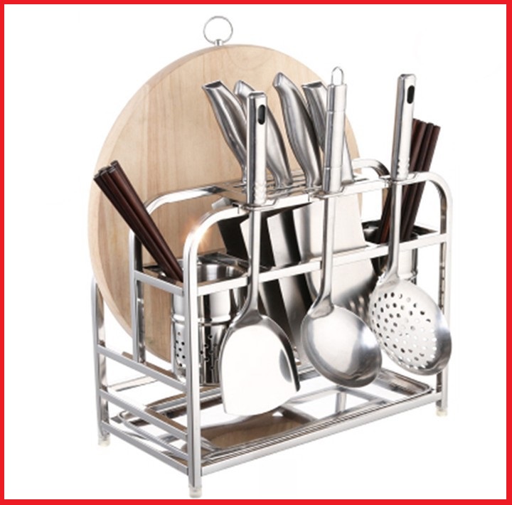 [ Inox 304 ] Kệ để dao thớt full inox 35x18x27cm, tặng kèm ống cắm đũa thìa