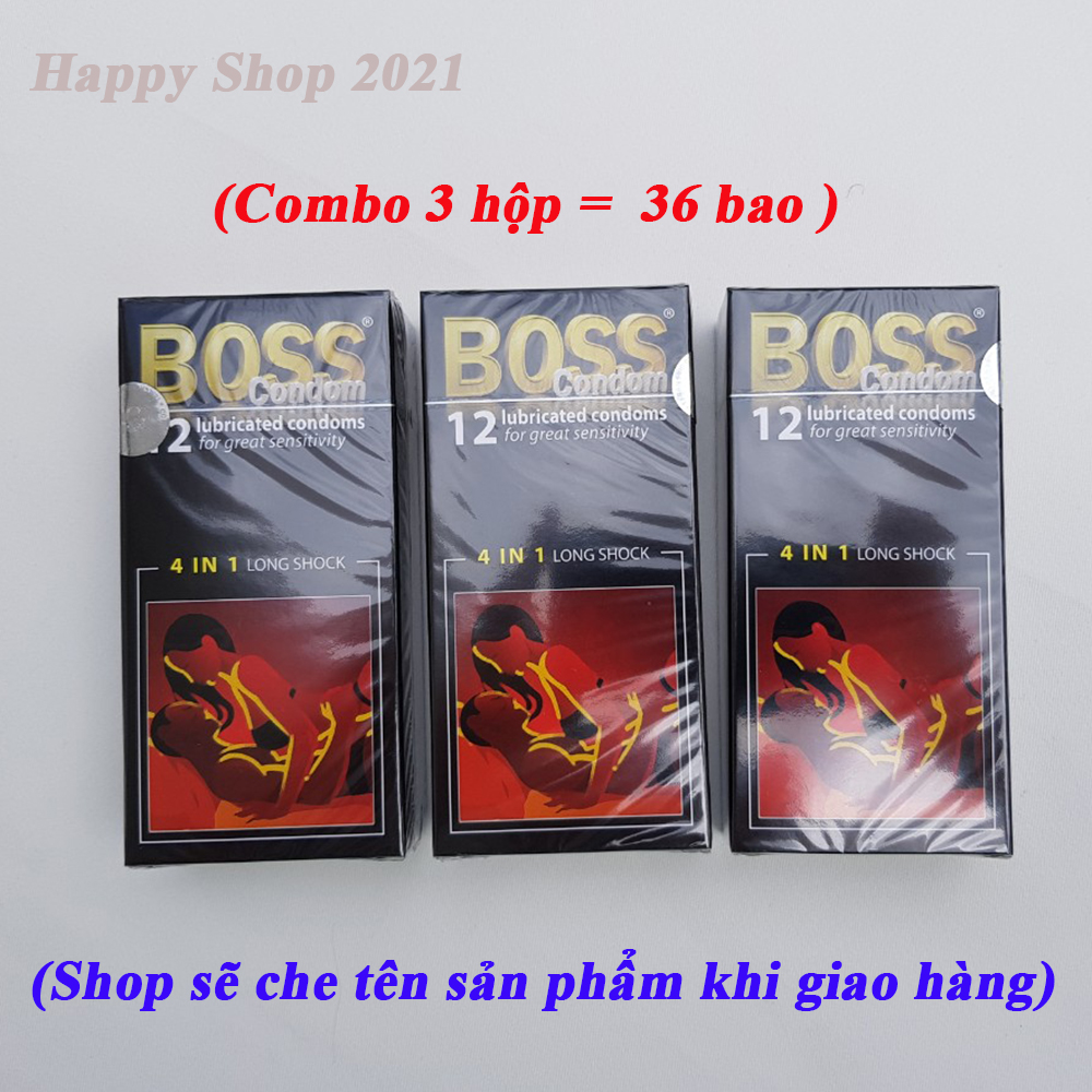 Combo 3 hộp bao cao su Boss 12 (36 bao) - bao kéo dài thời gian, gân, gai li ti