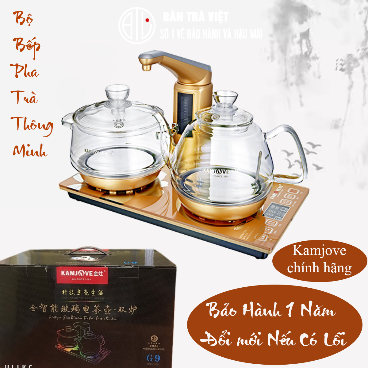 Bếp đun nước tự động -  Bộ bếp pha trà thủy tinh kamjove, Bếp điện đun nước pha trà thông minh bộ bàn trà điện