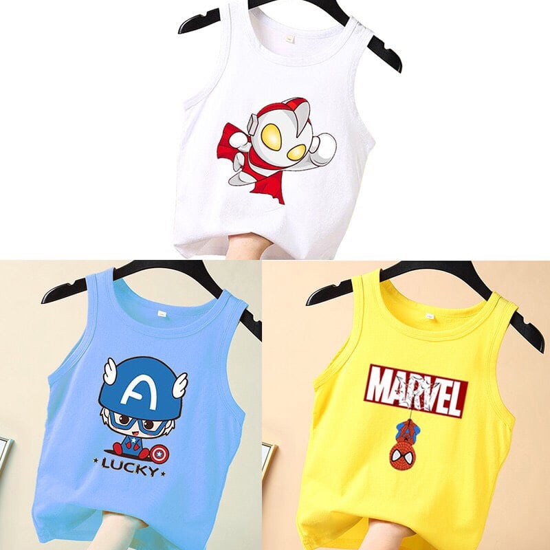 Áo sát nách cotton tici hình siêu nhân cho bé 8-20kg