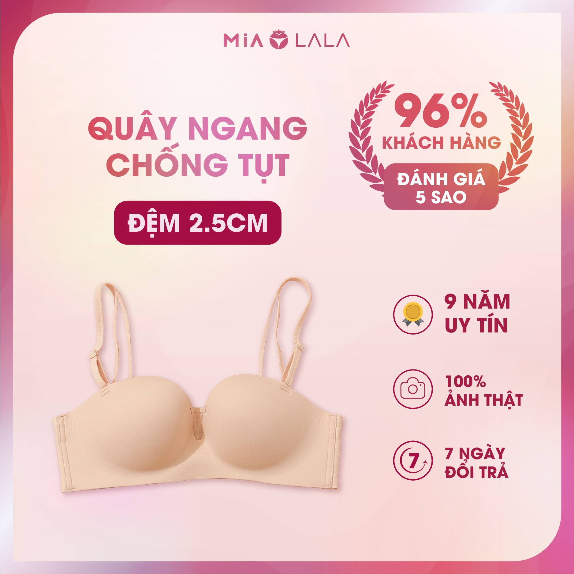 Áo ngực su đúc cao cấp không gọng đệm dày 2,5cm nâng ngực mialala 2292 fa05072292