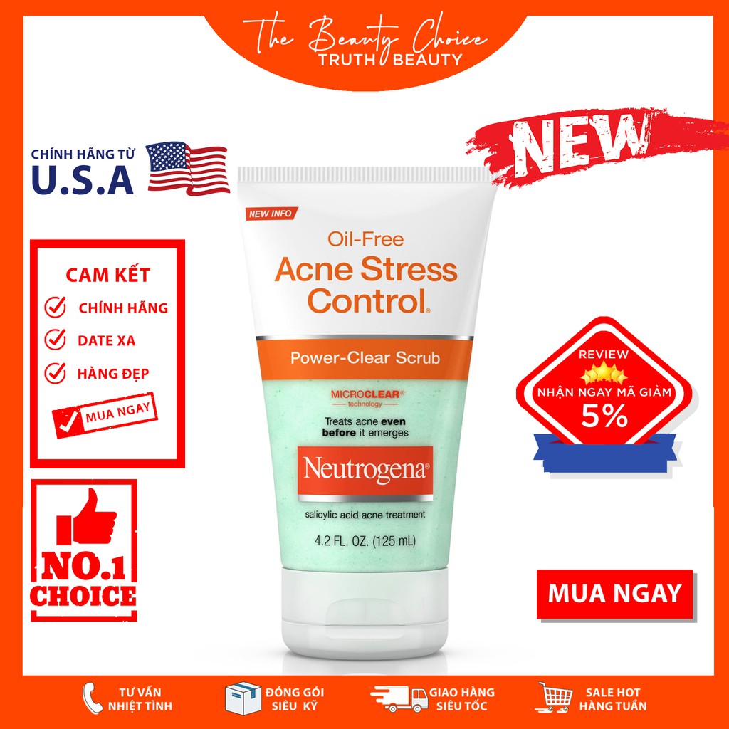 Sữa rửa mặt Neutrogena Oil-free Acne Stress Control Power-Clear Scrub chất lượng sản phẩm đảm bảo và cam kết hàng đúng như mô tả