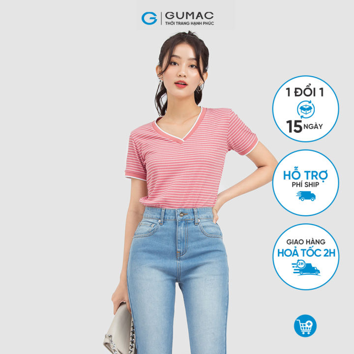Áo thun nữ gumac atc06020 gân phối bo