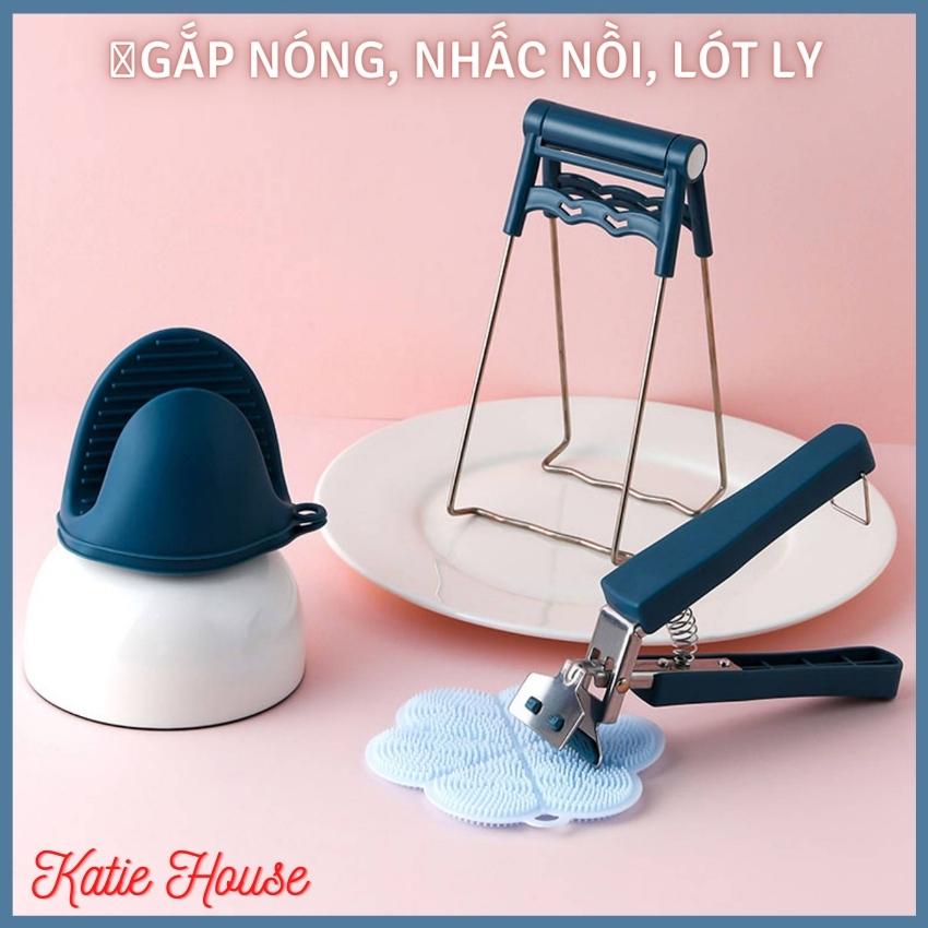 Bộ dụng cụ kẹp gắp đồ nóng, lót ly, rửa chén, nhắc nồi, 6 chi tiết, kẹp inox chắc chắn, dụng cụ nhà bếp đa năng