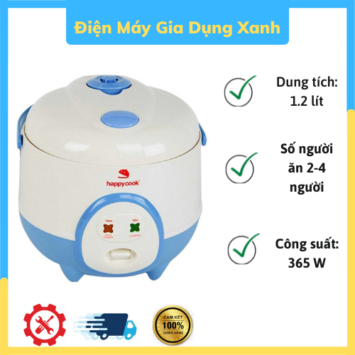 Nồi cơm điện happycook 1.2 lít hc-120-xanh hàng mới 100% công suất: 365w với dung tích 1.2 lít, nồi phù hợp dùng trong gia đình có từ 2 đến 4 người