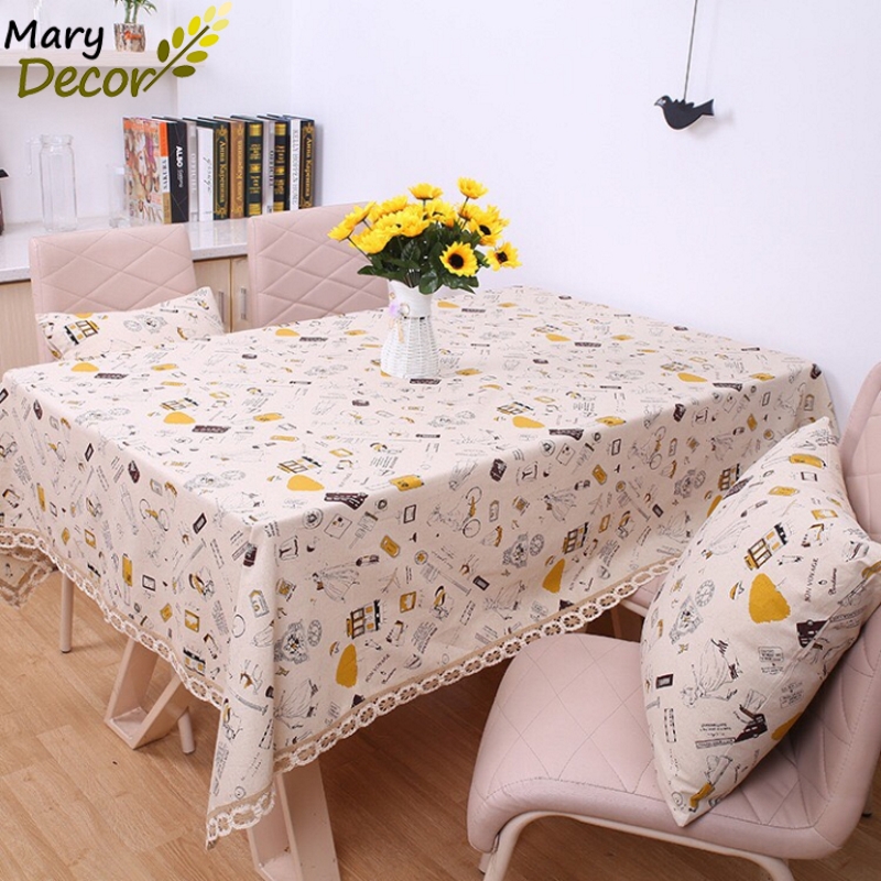 Khăn phủ bàn vải bố linen trang trí nhà cửa cực đẹp, giá tốt - họa tiết Vintage hành lý nâu vàng - KB-K05
