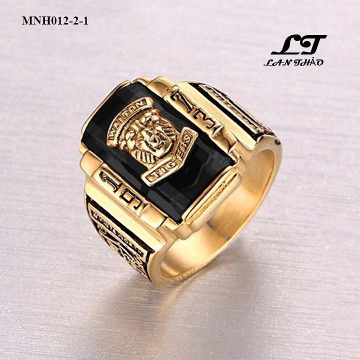 Nhẫn nam mặt sư tử đá đen mạ vàng MNH012-2-1 Không đen không gỉ sét