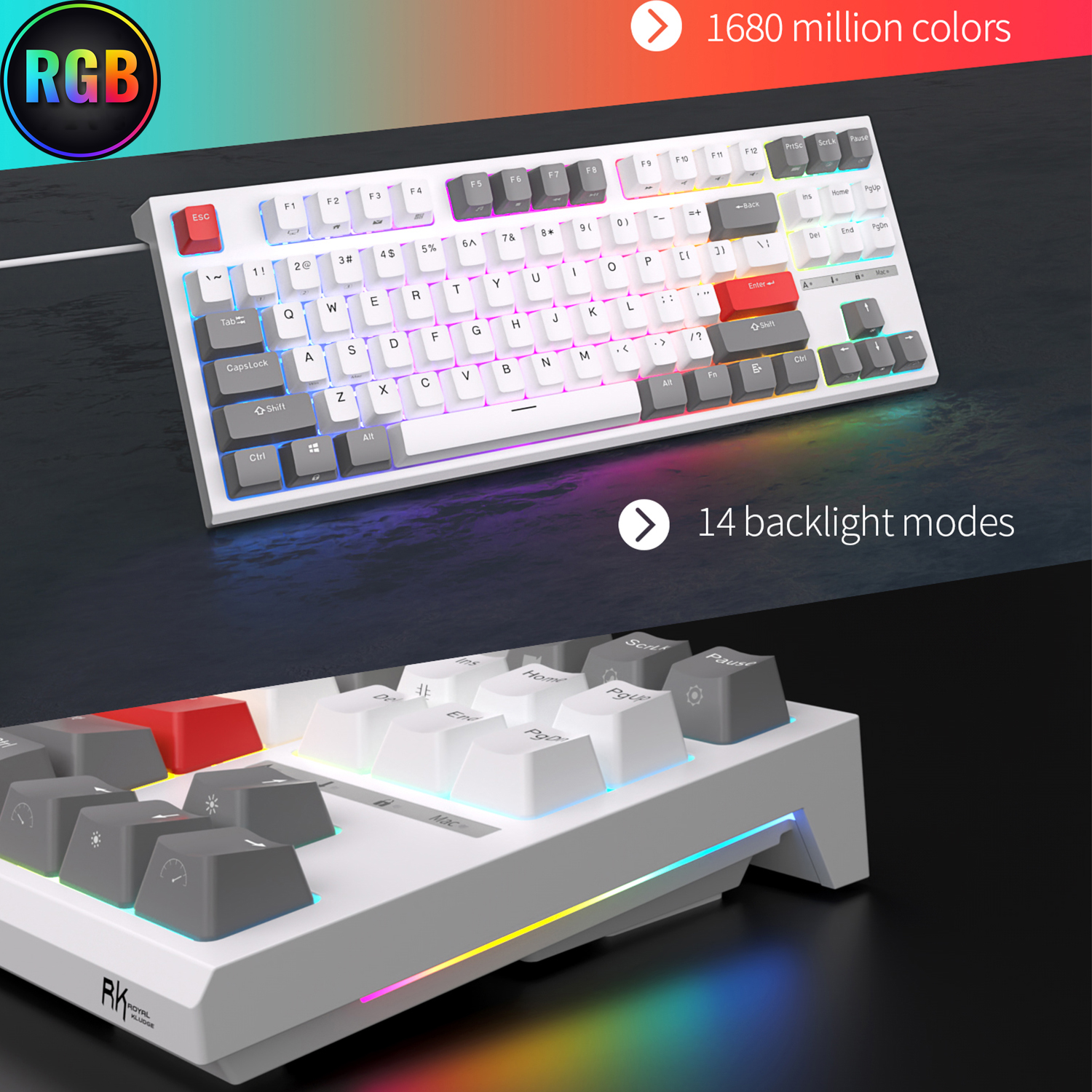 Rk Royal Kludge R87 Có Dây Bàn Phím Cơ Khí 87 Key RGB Backlit Hot-Swappable Gamer Bàn Phím Tùy Chỉnh Keycaps Với Bụi Bìa