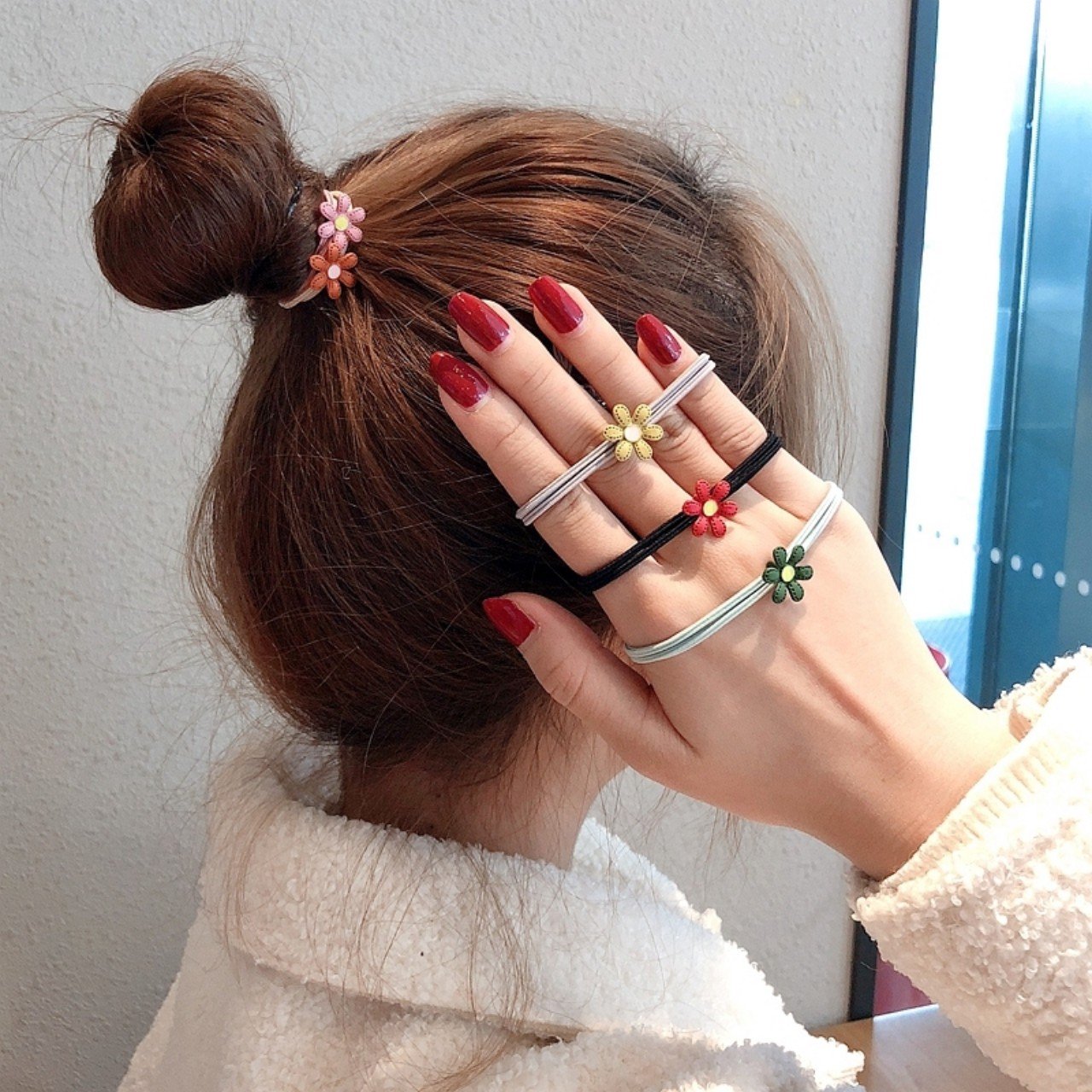 Thun cột tóc hoa ngẫu nhiên cute đàn hồi tốt - 01 thun