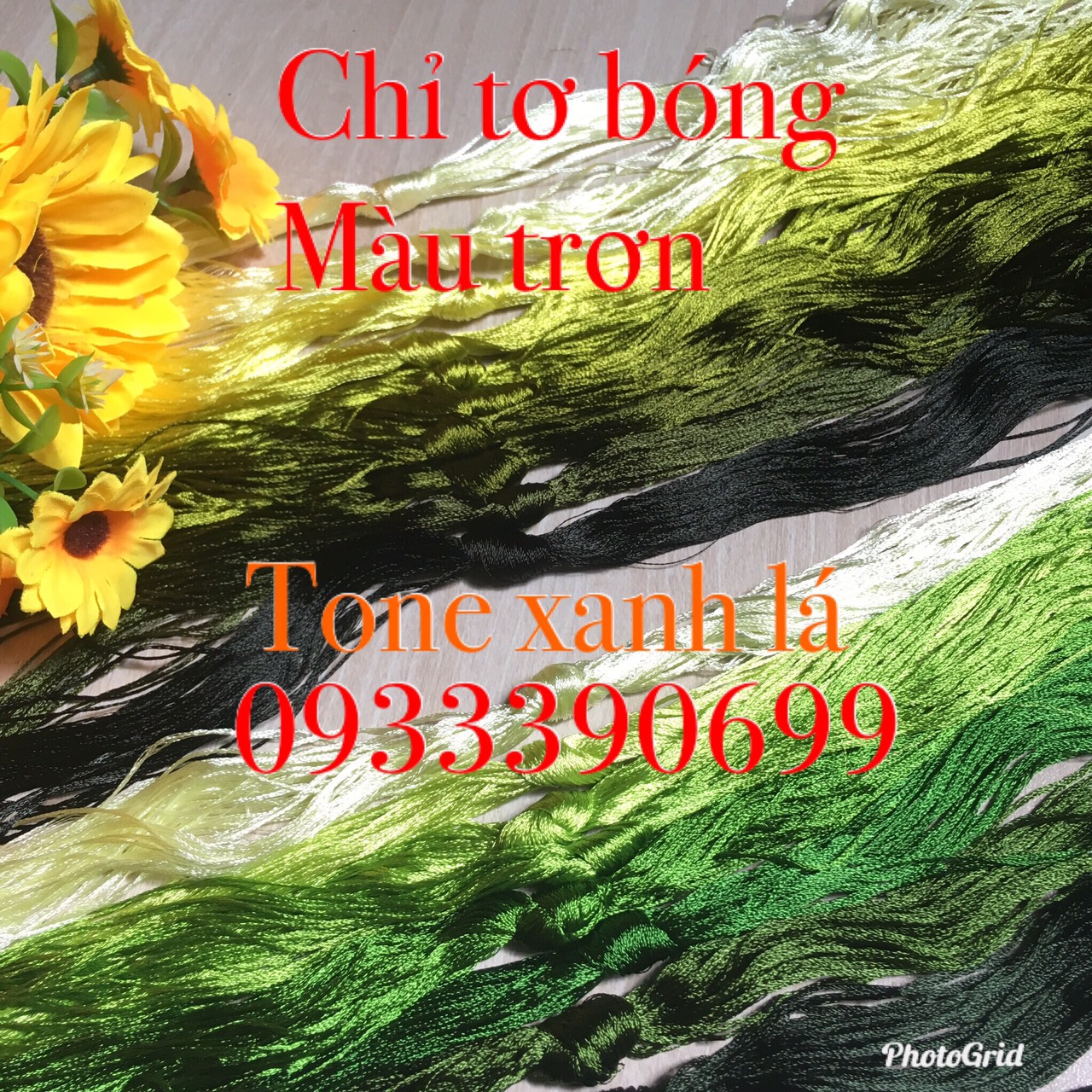 🌿chỉ thêu tơ bóng tone xanh lá trơn thêu tay truyền thống