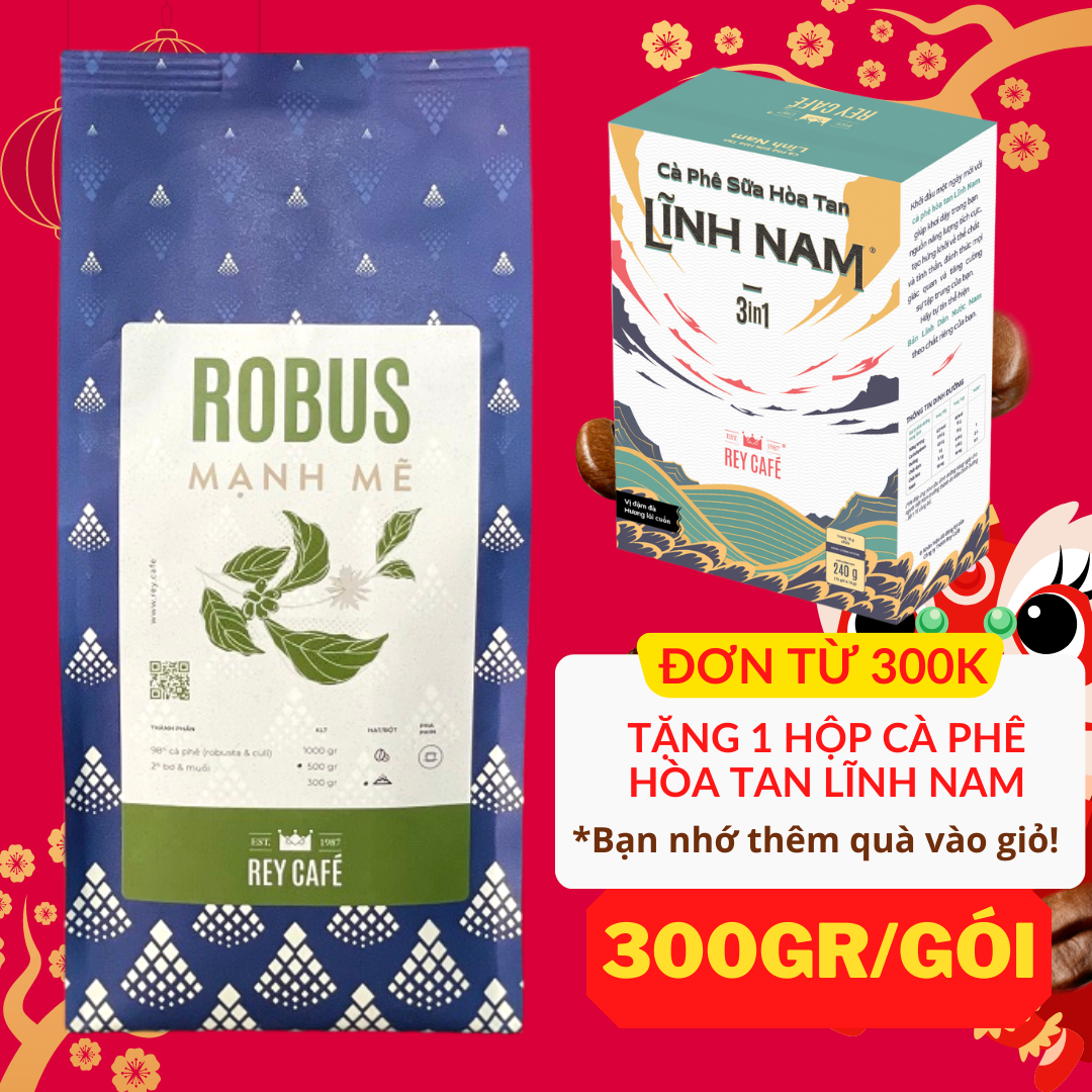 300gr Cà phê rang bơ Robus Mạnh Mẽ (Robusta & Culi) - Pha Phin - Hạt Coffee blend nguyên chất - Rey Cafe