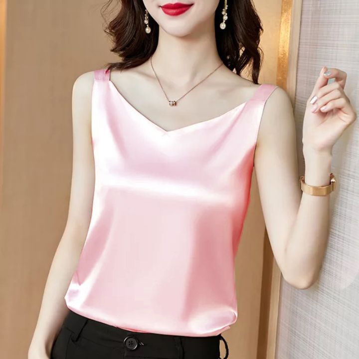 Áo 2 dây áo hai dây nữ cổ tim mặc trong vest, blazer chất lụa satin cao cấp, mịn, mát