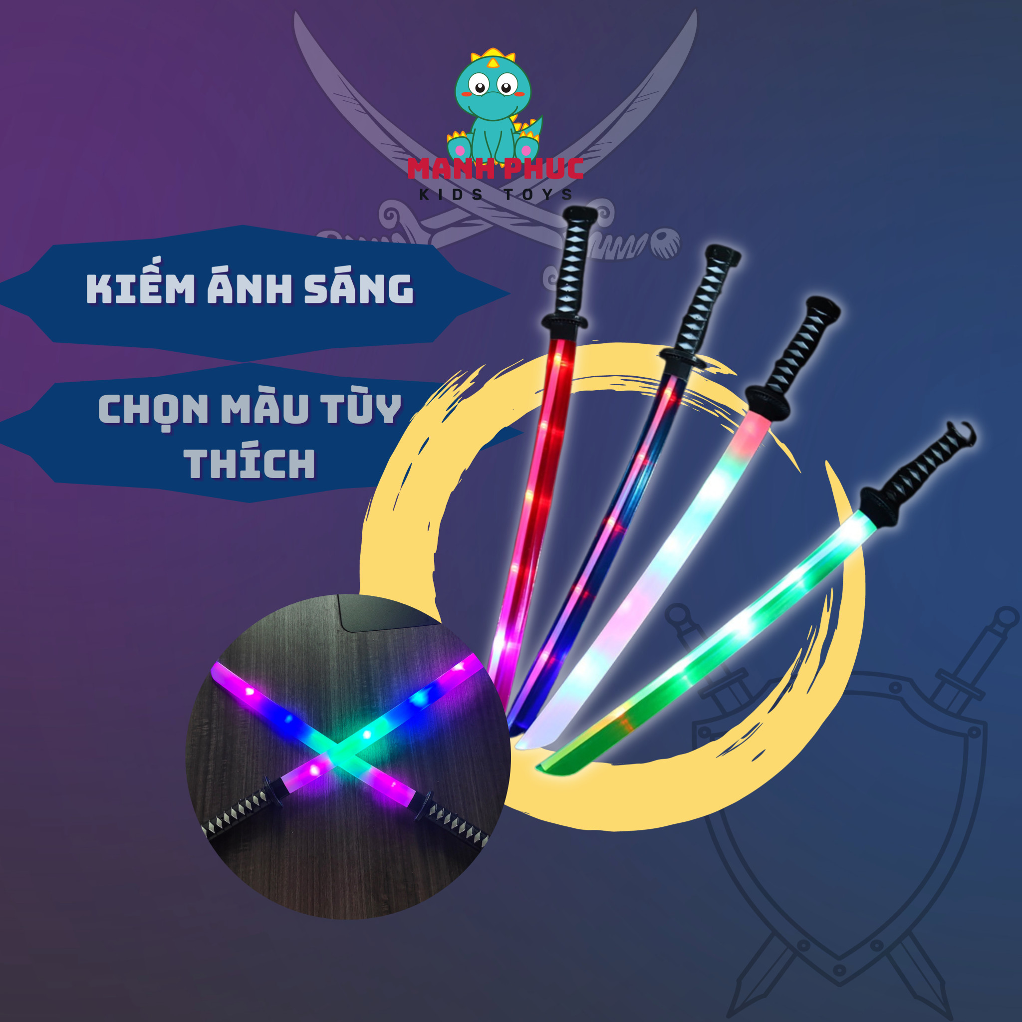 Kiếm phát sáng, kiếm katana phát sáng bằng nhựa, có đèn, có nhạc đồ chơi trung thu và lễ hội cho các bé.