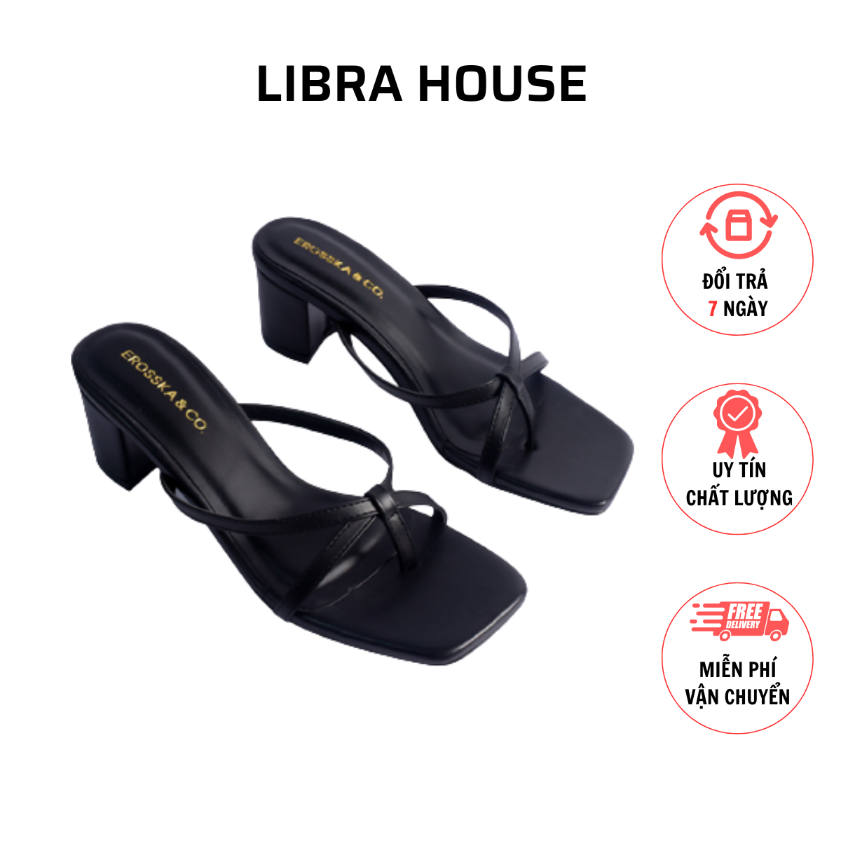 Dép cao gót xỏ ngón libra house, dép nữ thời trang xỏ ngón màu đen em075