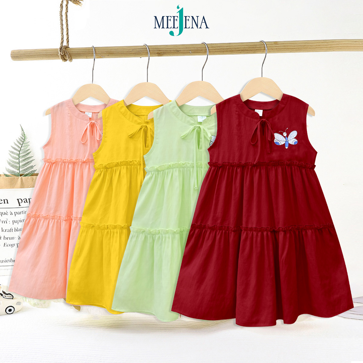 Đầm bé gái 3 tầng sát nách từ 14 - 36 kg - meejena - 2648