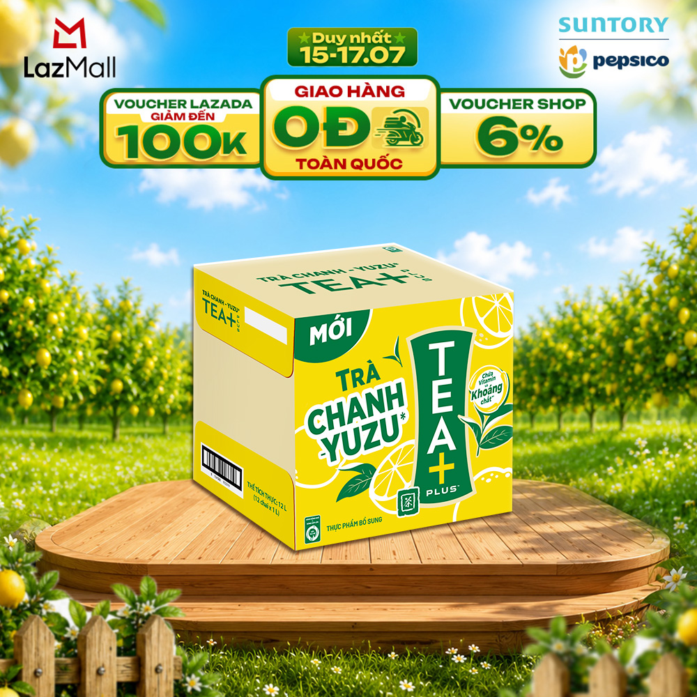 [SALE 15.7] Thùng 12 Chai Trà Ô long Tea+ Vị Chanh Yuzu (1000ml/chai)