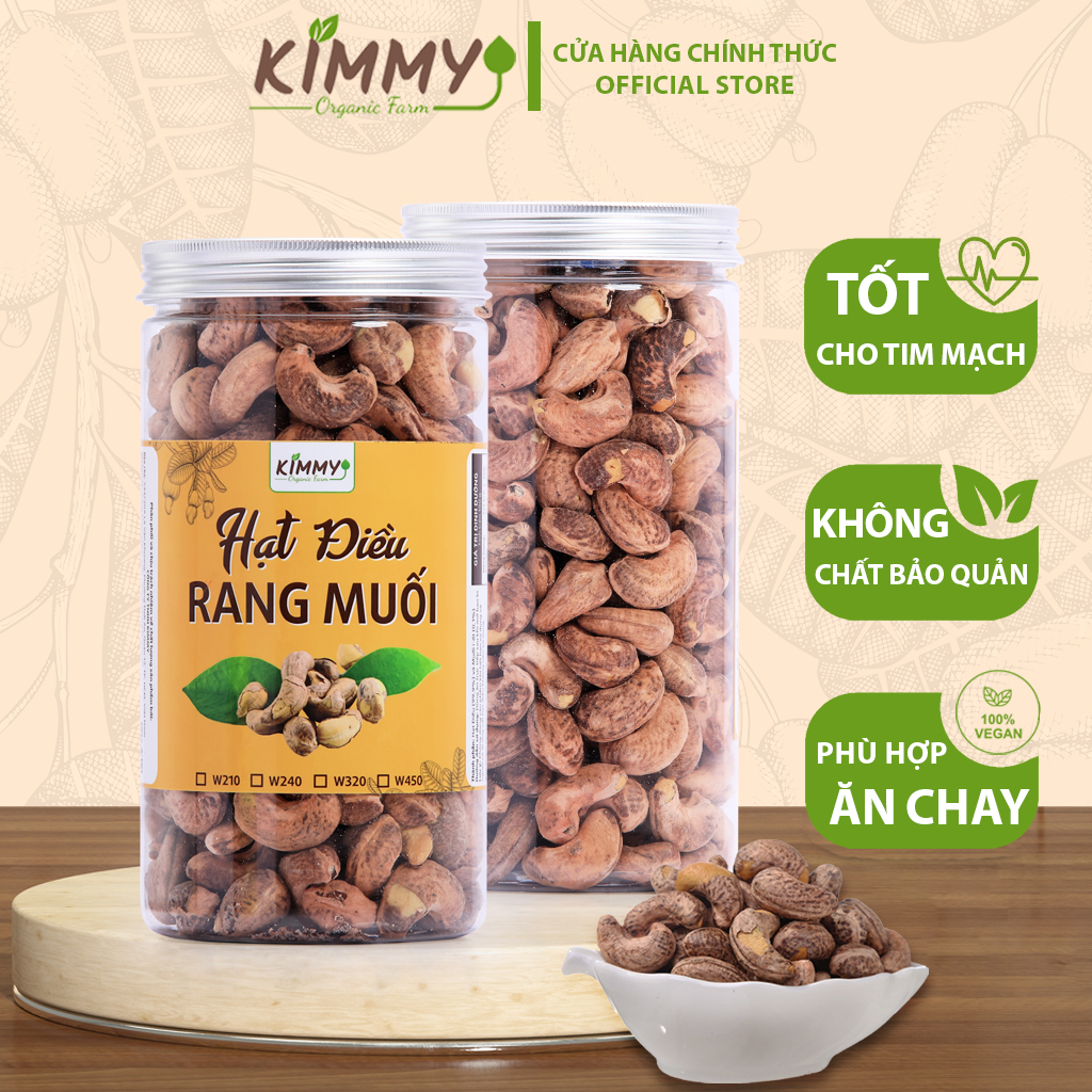 Hạt điều rang muối hũ 500g loại hạt điều w240 nguyên hạt thượng hạng việt nam - hạt dinh dưỡng cao cấp - kimmy farm