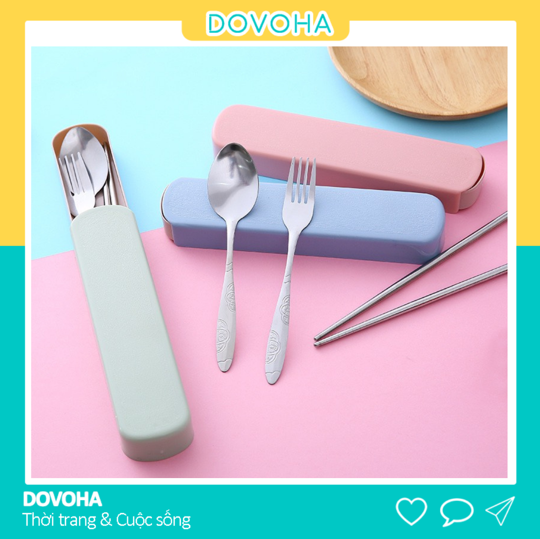 Bộ muỗng đũa nĩa inox cá nhân văn phòng du lịch dễ thương kèm hộp DOVOHA BDM02