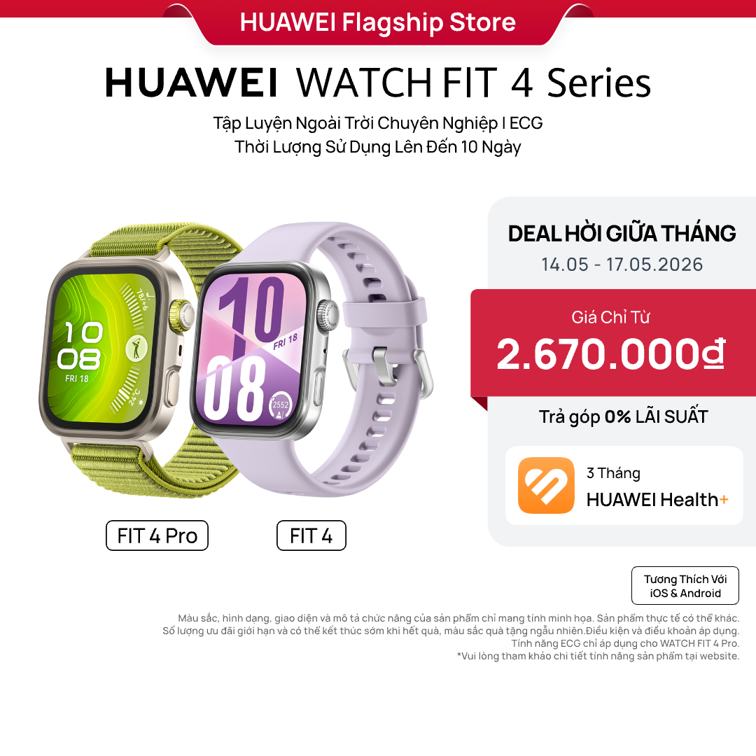 Đồng Hồ Thông Minh | HUAWEI WATCH FIT 4 Series | Mỏng Nhẹ | Thể Thao  Sức Khỏe | Lên Đến 10 Ngày Sử Dụng| ECG