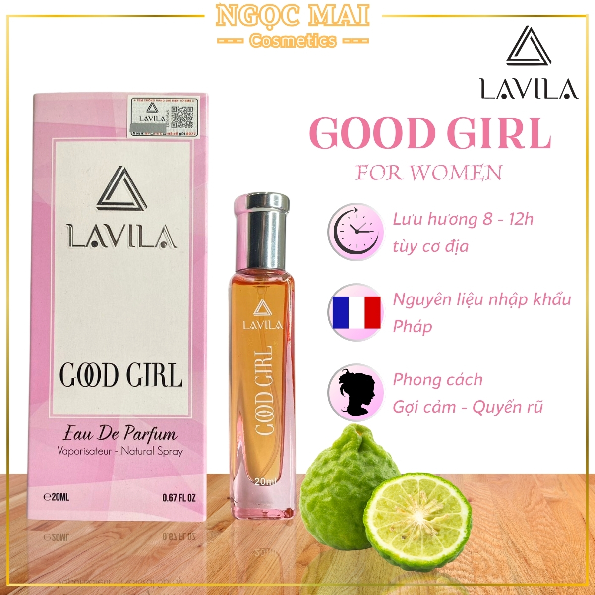 Nước hoa nữ Good Girl mini Lavila cao cấp (20ml) chính hãng, lưu hương chuẩn Pháp từ 8 đến 12 giờ