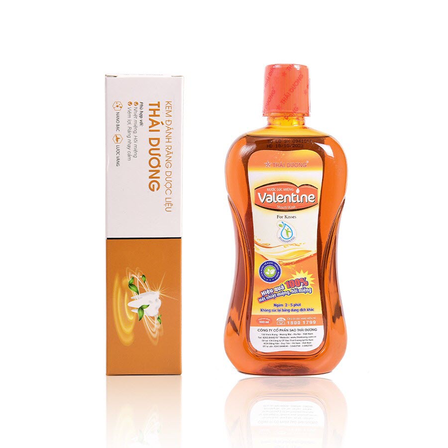 Bộ chăm sóc răng miệng toàn diện - kem đánh răng thái dương 150g & nước súc miệng valentine 500ml