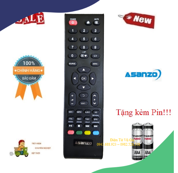 Remote điều khiển tv asanzo lcd/led/smart tv- hàng mới chính hãng 100% tặng kèm pin!!!