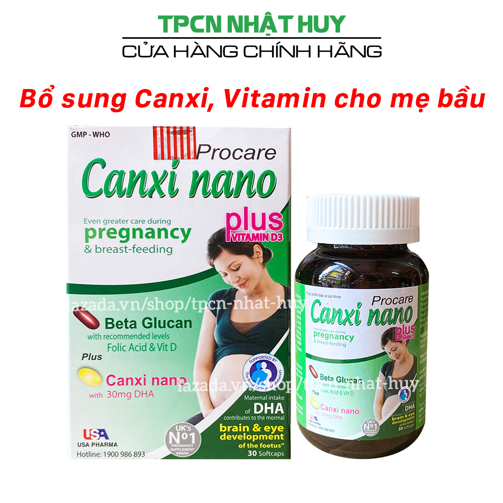 Viên uống bổ sung canxi cho bà bầu Canxi Nano Procare hỗ trợ phát triển hệ xương khỏe mạnh - Hộp 30 viên