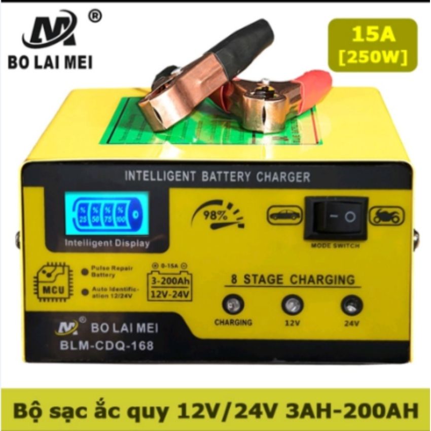 Sạc ắc quy 12v/24v 3ah-200ah sạc bình ôtô xe tải thông minh , chống ngược cực tự động ngắt khi đầy, sac acquy 12v sạc ô tô xe máy