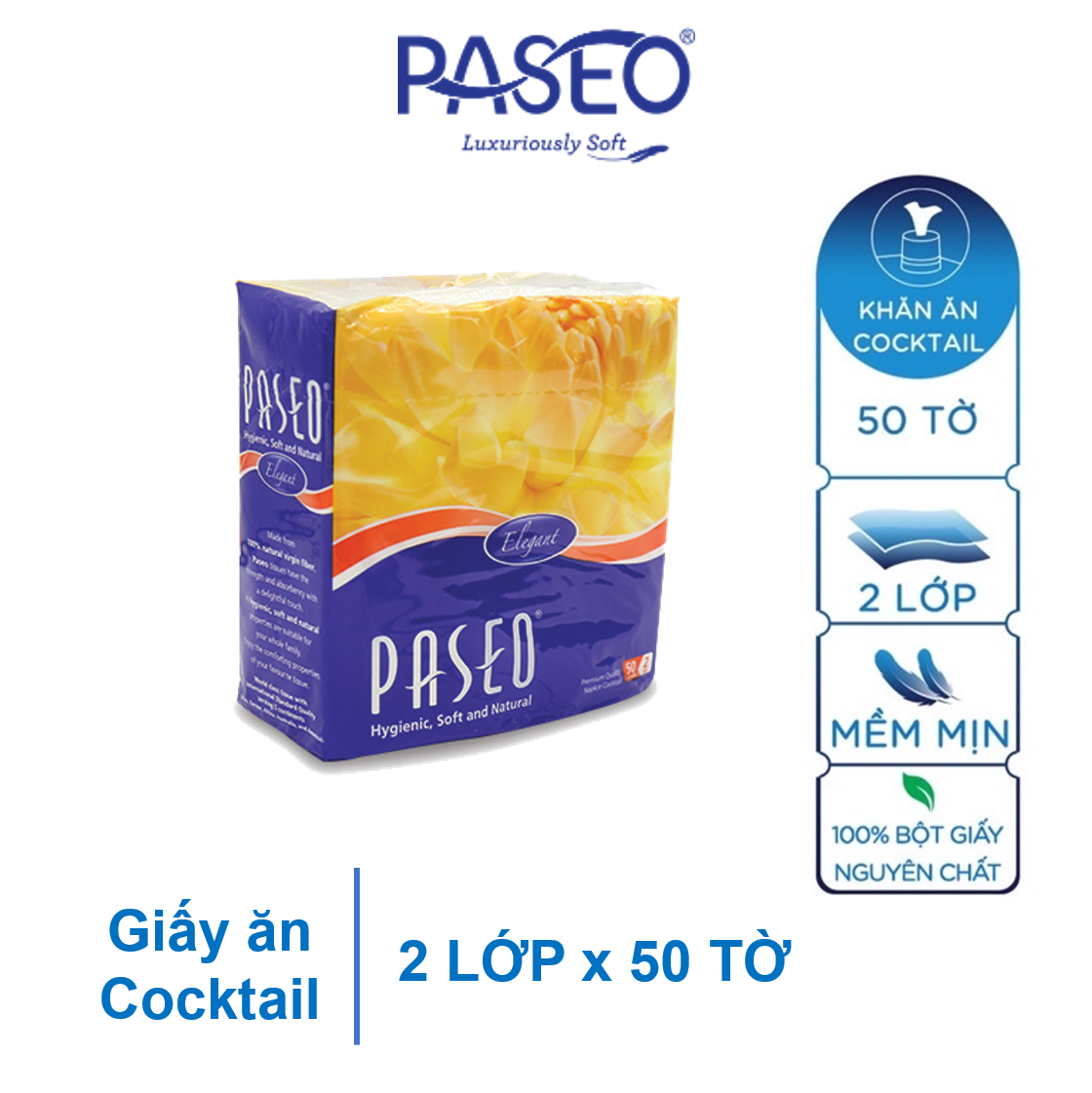 Khăn giấy ăn paseo cocktail 2 lớp gói 50 tờ - 69910131