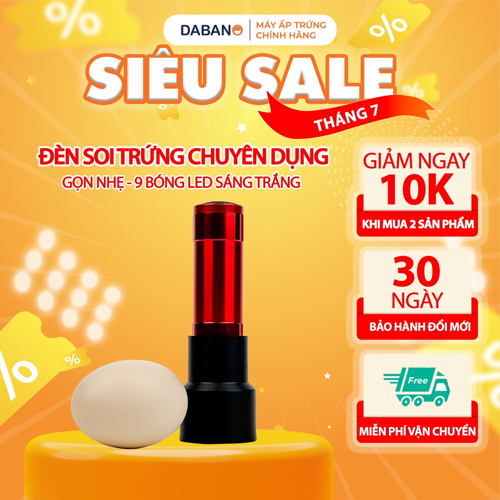 Đèn soi trứng gà chuyên dụng dùng pin - 9 bóng LED ánh sáng trắng an toàn cho trứng