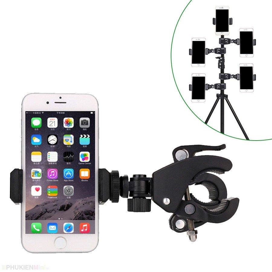 Giá đỡ kẹp điện thoại gắn vào tripod hỗ trợ livestream, quay phim nhiều máy cùng lúc, gắn xe đạp