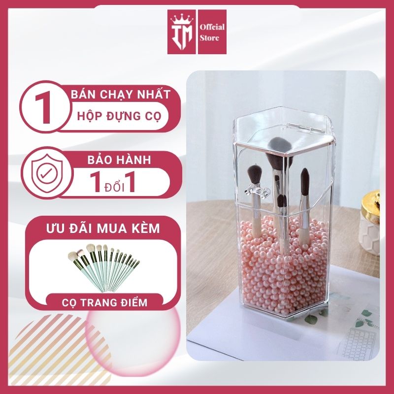Hộp Đựng Cọ Trang Điểm Để Bàn Có Nắp Đậy, Chất Liệu Mica Dày Dặn Trong Suốt Cao 21cm