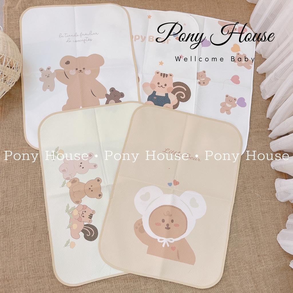 Lót chống thấm cotton in hình phong cách hàn quốc - tấm lót thay tã bỉm chống thấm cho bé sơ sinh 4 lớp kt 50* 70cm